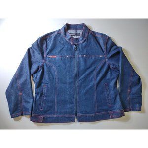 Revolt Jeans Co Y2K Full Zip Denim Jacket With Red Stitching Women's 2X